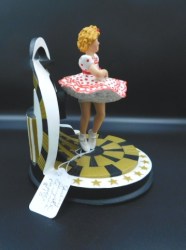 1994 7" SHIRLEY TEMPLE STAND UP AND CHEER FIGURINE ON STAND, DANBURY MINT